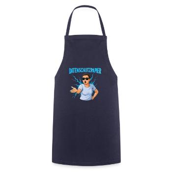Datenschutzpapier – Satire Design - Kochschürze - Navy - Vorne - AI Model Male 185 dark (185cm)