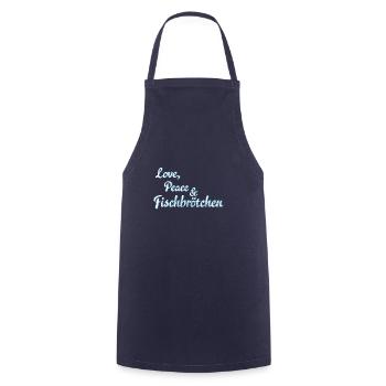 Love, Peace et petits pains de poisson - Tablier de cuisine - marine - Devant - AI Model Male 185 dark (185cm)
