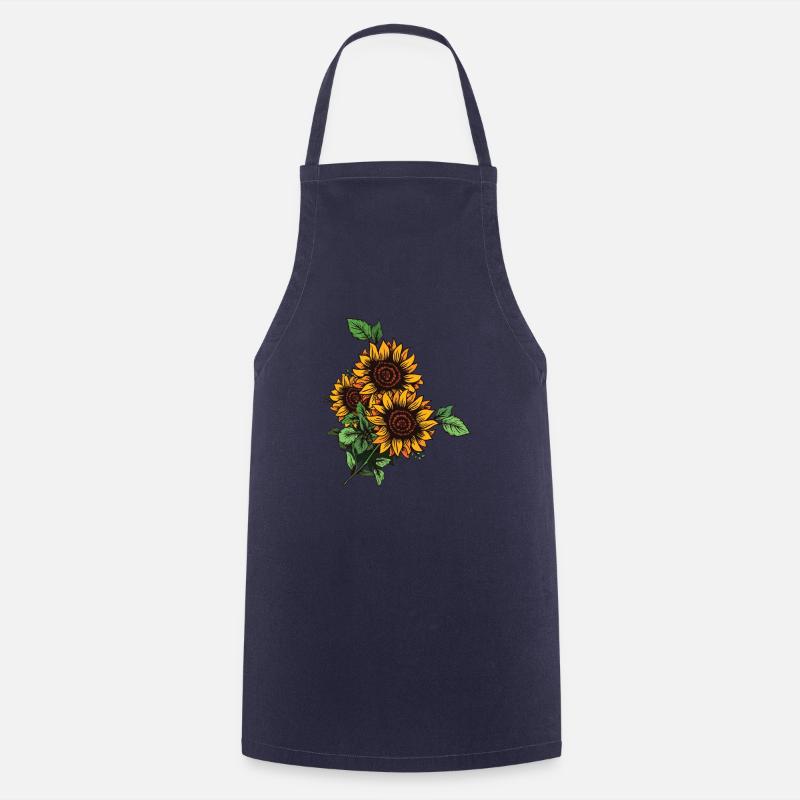 Three sunflowers - Cooking Apron - navy