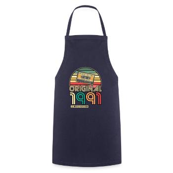 Cassette Bande Rétro Vintage 1991 30.Anniversaire - Tablier de cuisine - marine - Devant - AI Model Male 185 dark (185cm)