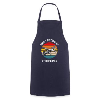 Easily Distracted By Airplanes Funny Pilot Aviator - Cooking Apron - navy - Front - AI Model Male 185 dark (185cm)