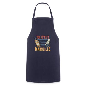 Marseille Pastis Apero Petanque - Tablier de cuisine - marine - Devant - AI Model Male 185 dark (185cm)