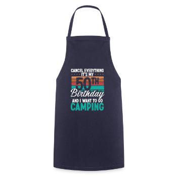 50e anniversaire Camping Retro Camping Camping 50 ans - Tablier de cuisine - marine - Devant - AI Model Male 185 dark (185cm)