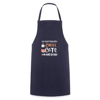 Life is better with a Coffee Cats and Books Cat - Cooking Apron - navy - Front - AI Model Male 185 dark (185cm)