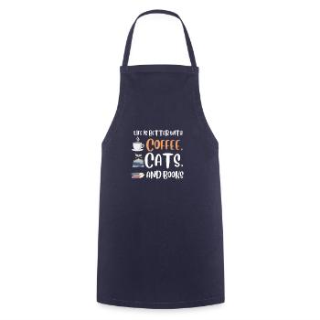 Life is better with a Coffee Cats and Books Cat - Cooking Apron - navy - Front - AI Model Male 185 dark (185cm)