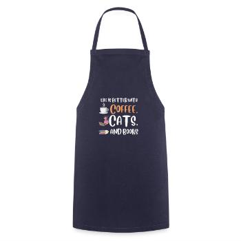 Life is better with a Coffee Cats and Books Cat - Cooking Apron - navy - Front - AI Model Male 185 dark (185cm)