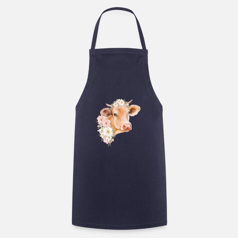 COW WITH FLOWERS - Cooking Apron - navy