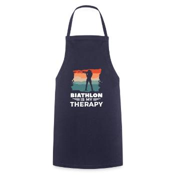 Retro Biathlon Is My Therapy Biathlete - Cooking Apron - navy - Front - AI Model Male 185 dark (185cm)