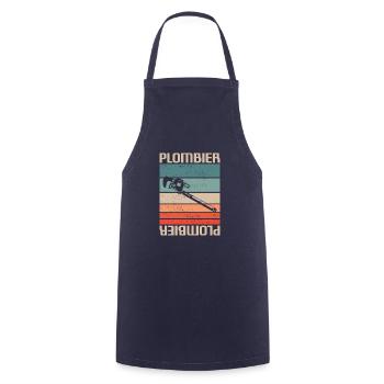 Vintage Retro Plombier Plomberie - Tablier de cuisine - marine - Devant - AI Model Male 185 dark (185cm)