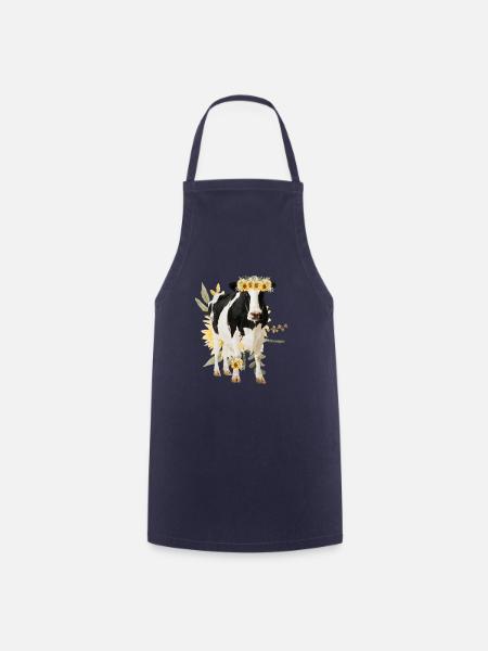 Holstein Kuh mit Blumen - Sonnenblumen - Kochschürze - Navy