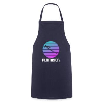 Retro Plombier Plomberie - Tablier de cuisine - marine - Devant - AI Model Male 185 dark (185cm)