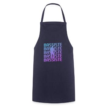 Retro Bassist Bass Guitar - Cooking Apron - navy - Front - AI Model Male 185 dark (185cm)