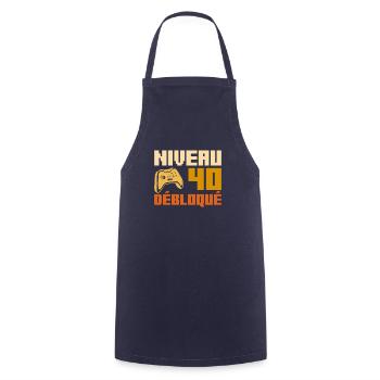 Niveau 40 Débloqué 10e Anniversaire Gamer - Tablier de cuisine - marine - Devant - AI Model Male 185 dark (185cm)