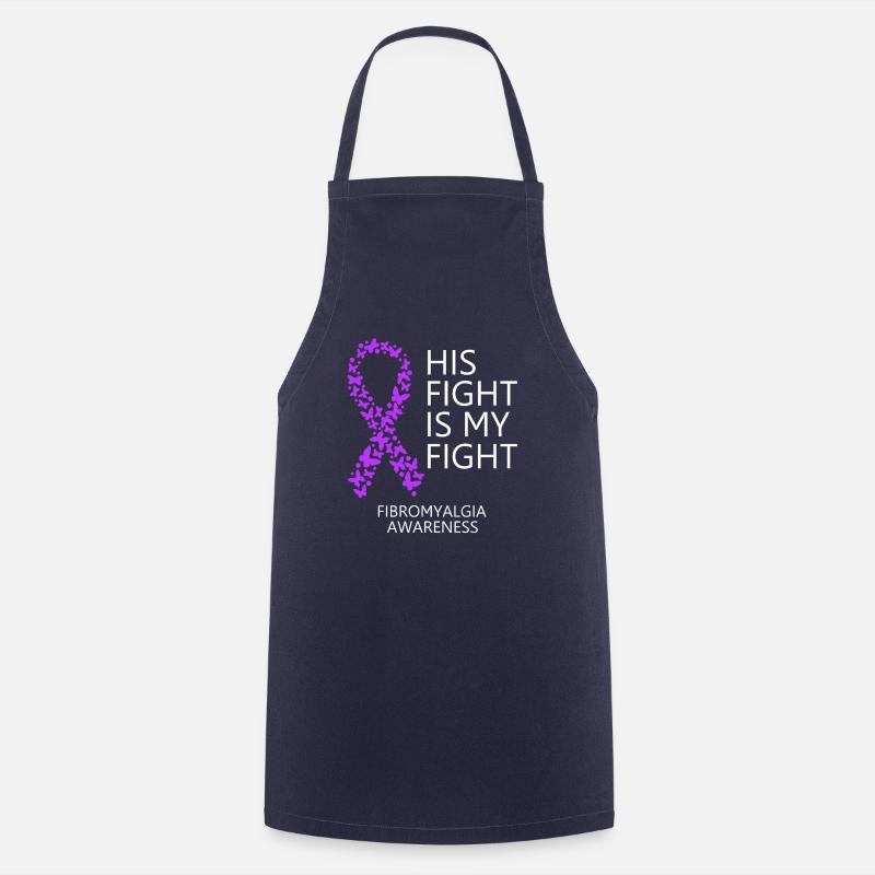Mois du ruban de fibromyalgie Son combat est mon combat - Tablier de cuisine - marine
