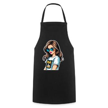 Cartoon girl. - Cooking Apron - black - Front - AI Model Male 185 dark (185cm)