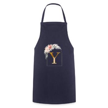Monogramme personnalisable Y Flower Arch - Tablier de cuisine - marine - Devant - AI Model Male 185 dark (185cm)