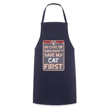 In case of emergency save my cat first. - Cooking Apron - navy - Front - AI Model Male 185 dark (185cm)