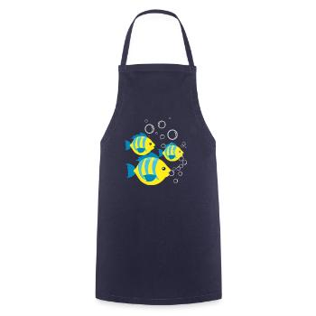 poissons turquoise et jaune avec des bulles - Tablier de cuisine - marine - Devant - AI Model Male 185 dark (185cm)