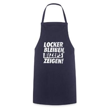 GYM, LOCKER BLEIBEN BIZEPS ZEIGEN - Kochschürze - Navy - Vorne - AI Model Male 185 dark (185cm)