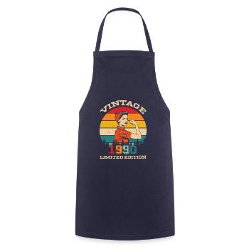 Vintage Édition Limitée 1990 Cadeau d’Anniversaire - Tablier de cuisine - marine - Devant - AI Model Male 185 dark (185cm)