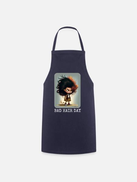 Funny Bad Hair Day Design - Cooking Apron - navy