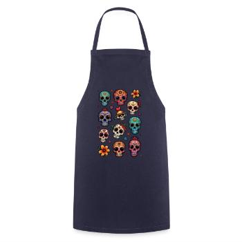 Mexican skull - sugar skull - doodle - Cooking Apron - navy - Front - AI Model Male 185 dark (185cm)