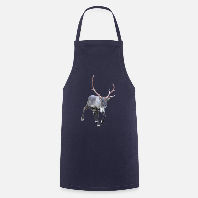 Modern Reindeer Bull with Large Horn Crown - Cooking Apron - navy