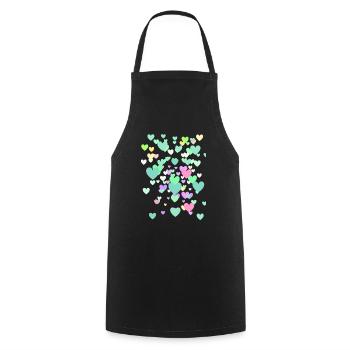 Hearts, Colorful Hearts, Flying Hearts, Heart, Green - Cooking Apron - black - Front - AI Model Male 185 dark (185cm)