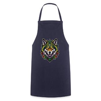Farbenfrohe Wolfsillustration - Kochschürze - Navy - Vorne - AI Model Male 185 dark (185cm)