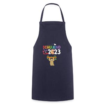 Faultier Schulanfang Schulkind 2023 - Kochschürze - Navy - Vorne - AI Model Male 185 dark (185cm)
