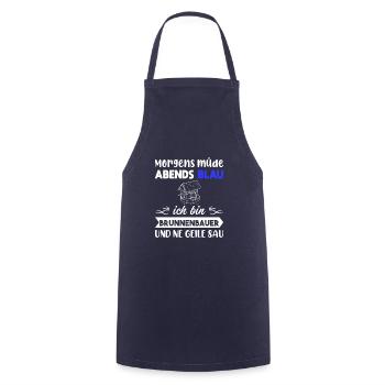 Morgens Müde Abends Blau Brunnenbauer - Kochschürze - Navy - Vorne - AI Model Male 185 dark (185cm)