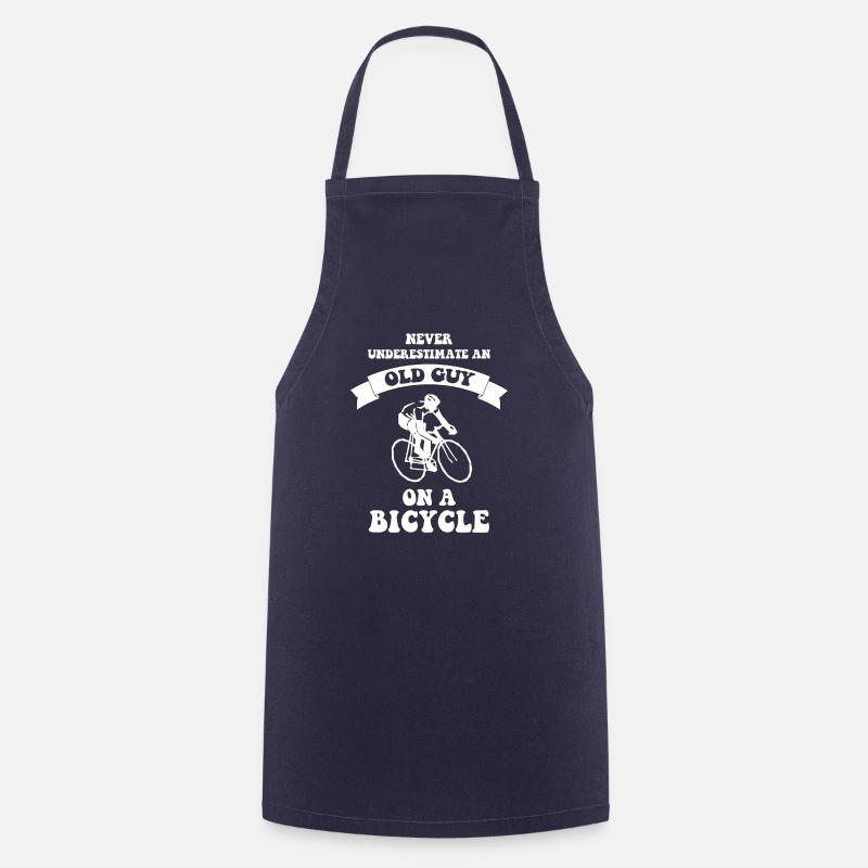 Never underestimate an old guy on a bicycle - Cooking Apron - navy