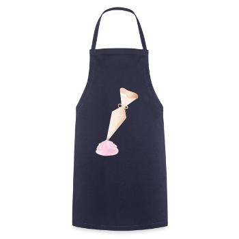 Douille crème avec garnitures roses - Tablier de cuisine - marine - Devant - AI Model Male 185 dark (185cm)