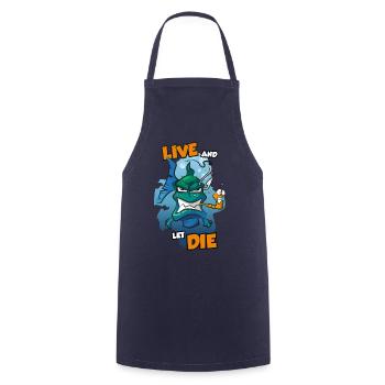 Vivre et laisser le pêcheur prédateur dire drôle - Tablier de cuisine - marine - Devant - AI Model Male 185 dark (185cm)