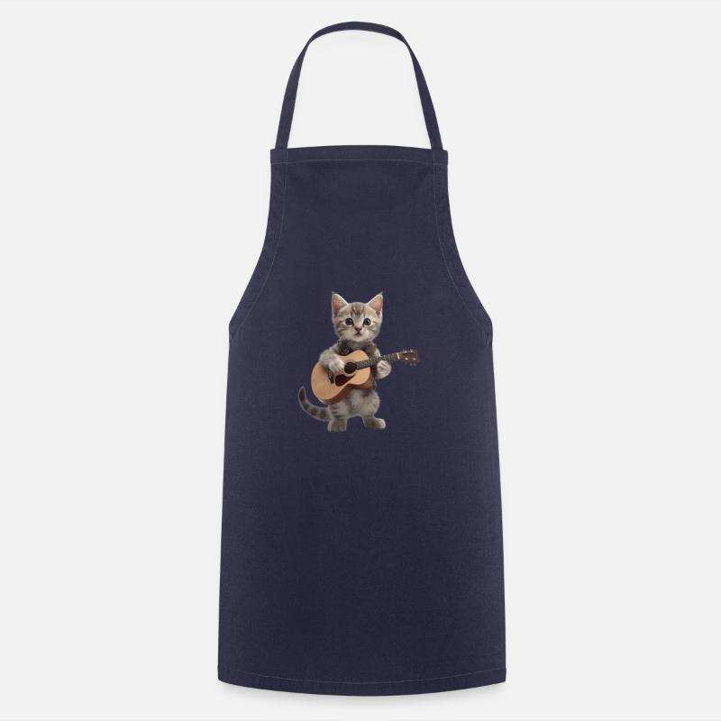 Cat Kitten Guitar - Cooking Apron - navy