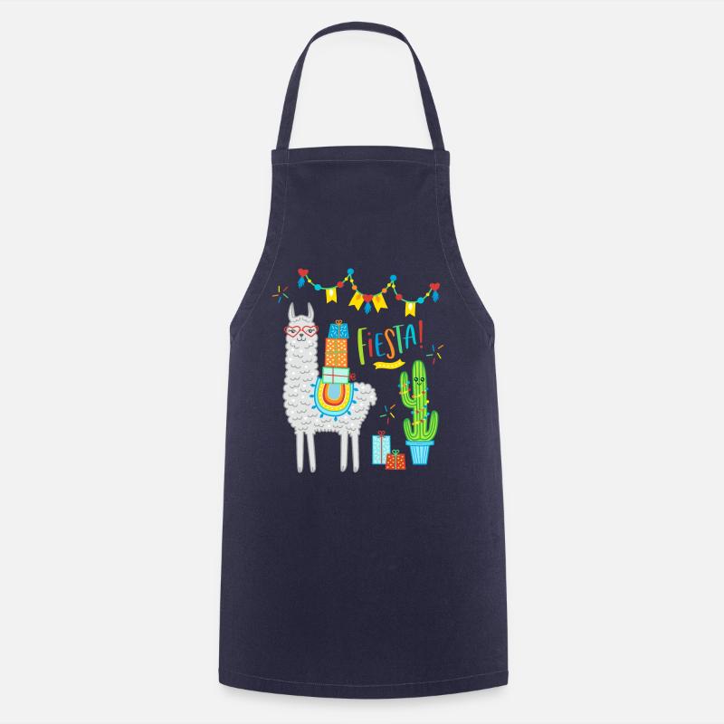 Llama Fiesta Comic Alpaca Gift Birthday - Cooking Apron - navy