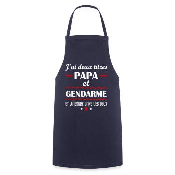 Deux titres papa gendarme, cadeau fête des pères - Tablier de cuisine - marine - Devant - AI Model Male 185 dark (185cm)