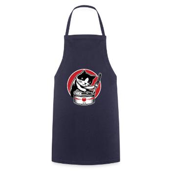 Katze schwingt ein Katana - Kochschürze - Navy - Vorne - AI Model Male 185 dark (185cm)