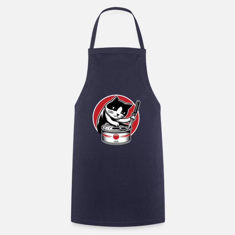 Chat au katana - Tablier de cuisine - marine