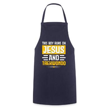 This Boy runs on Jesus and Taekwondo - Cooking Apron - navy - Front - AI Model Male 185 dark (185cm)
