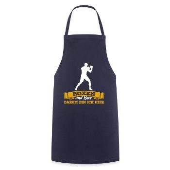 Boxen und Bier, darum bin ich hier - Spruch - Kochschürze - Navy - Vorne - AI Model Male 185 dark (185cm)