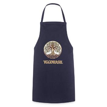 Le grand frêne Yggdrasil, arbre du monde avec écriture - Tablier de cuisine - marine - Devant - AI Model Male 185 dark (185cm)
