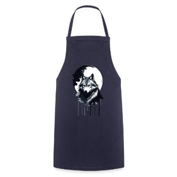 Wolf,Moon,Landscape,Ink,Painting - Cooking Apron - navy - Front - AI Model Male 185 dark (185cm)