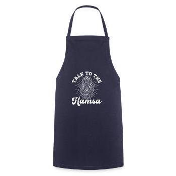 Hamsa Eye Hand Talisman Yoga Fluchschutz - Kochschürze - Navy - Vorne - AI Model Male 185 dark (185cm)