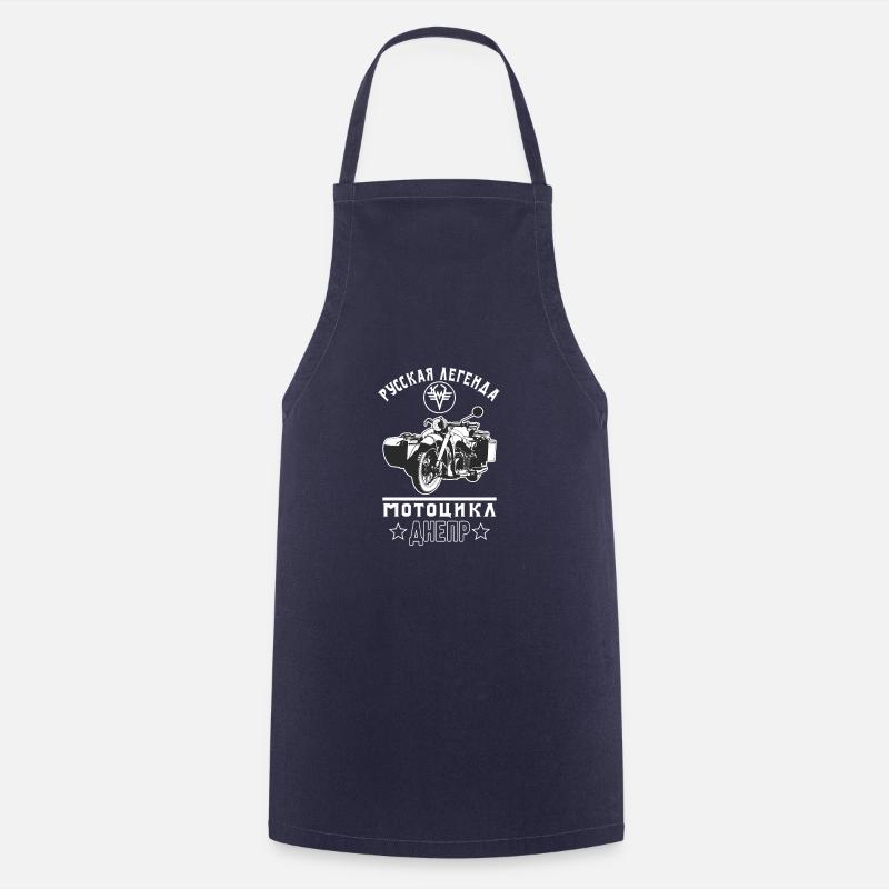 Russian legend Cyrillic Dnieper sidecar motorcycle - Cooking Apron - navy