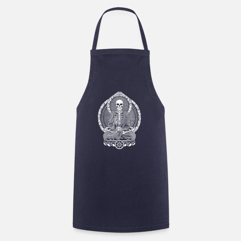 Skeleton Buddha White - Cooking Apron - navy