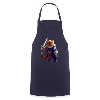 Cat as knight with sword as brave fighter - Cooking Apron - navy - Front - AI Model Male 185 dark (185cm)