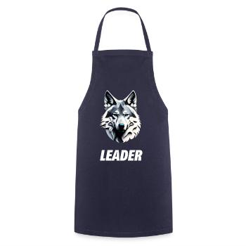 Wolfskopf mit weißem Leader Schriftzug - Kochschürze - Navy - Vorne - AI Model Male 185 dark (185cm)