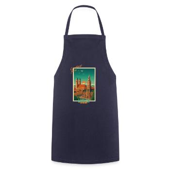 München Vintage Reise Illustration - Deutschland - Kochschürze - Navy - Vorne - AI Model Male 185 dark (185cm)
