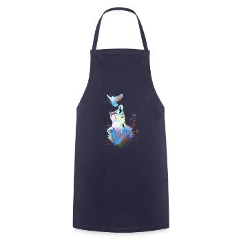 chat, coloré, aquarelle, peinture, graffiti, sourd, oiseau - Tablier de cuisine - marine - Devant - AI Model Male 185 dark (185cm)